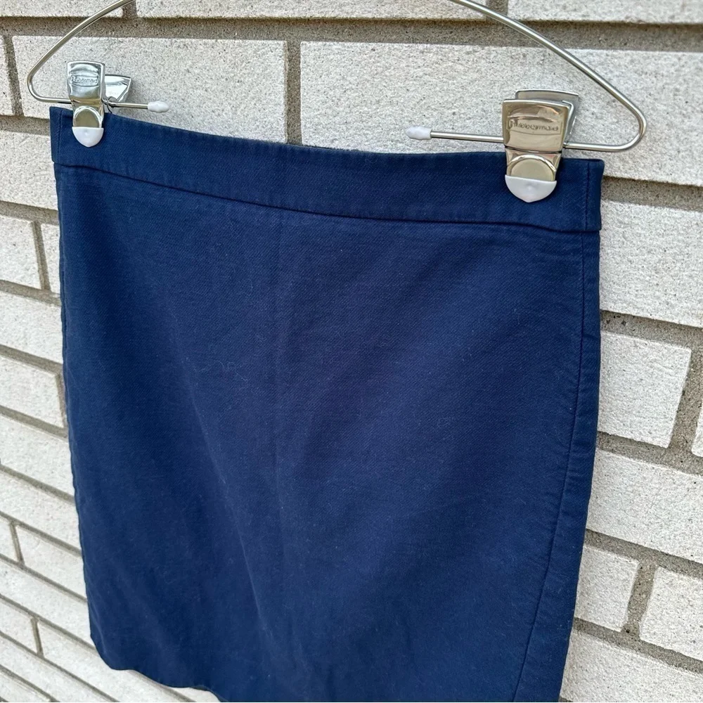 J.Crew Navy Scalloped Hem Pencil Skirt Cotton Knee Length Preppy 0 L1133